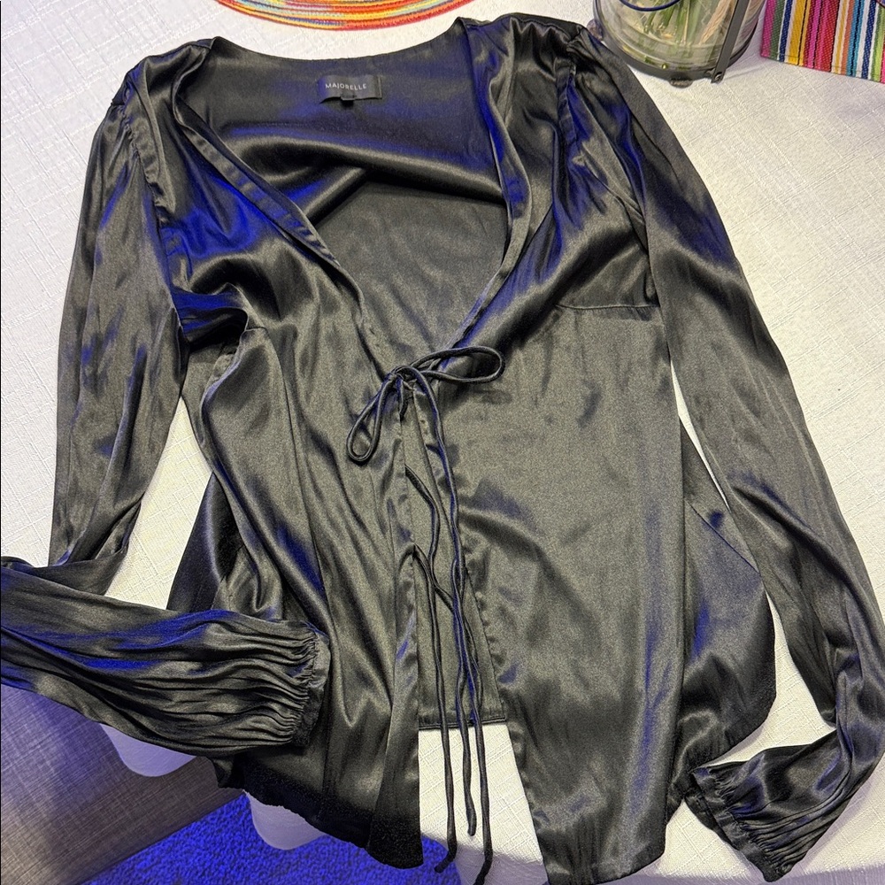 MAJORELLE Black Satin Blouse